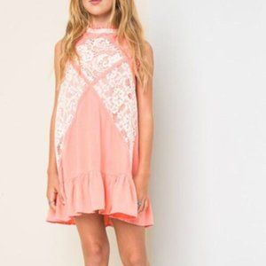 New sleeveless fit and flare dress with lace trim